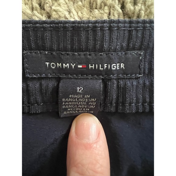 Tommy Hilfiger Navy Blue Seersucker Sailor Mini Skirt Gold  Buttons Size 12 - Picture 4 of 5